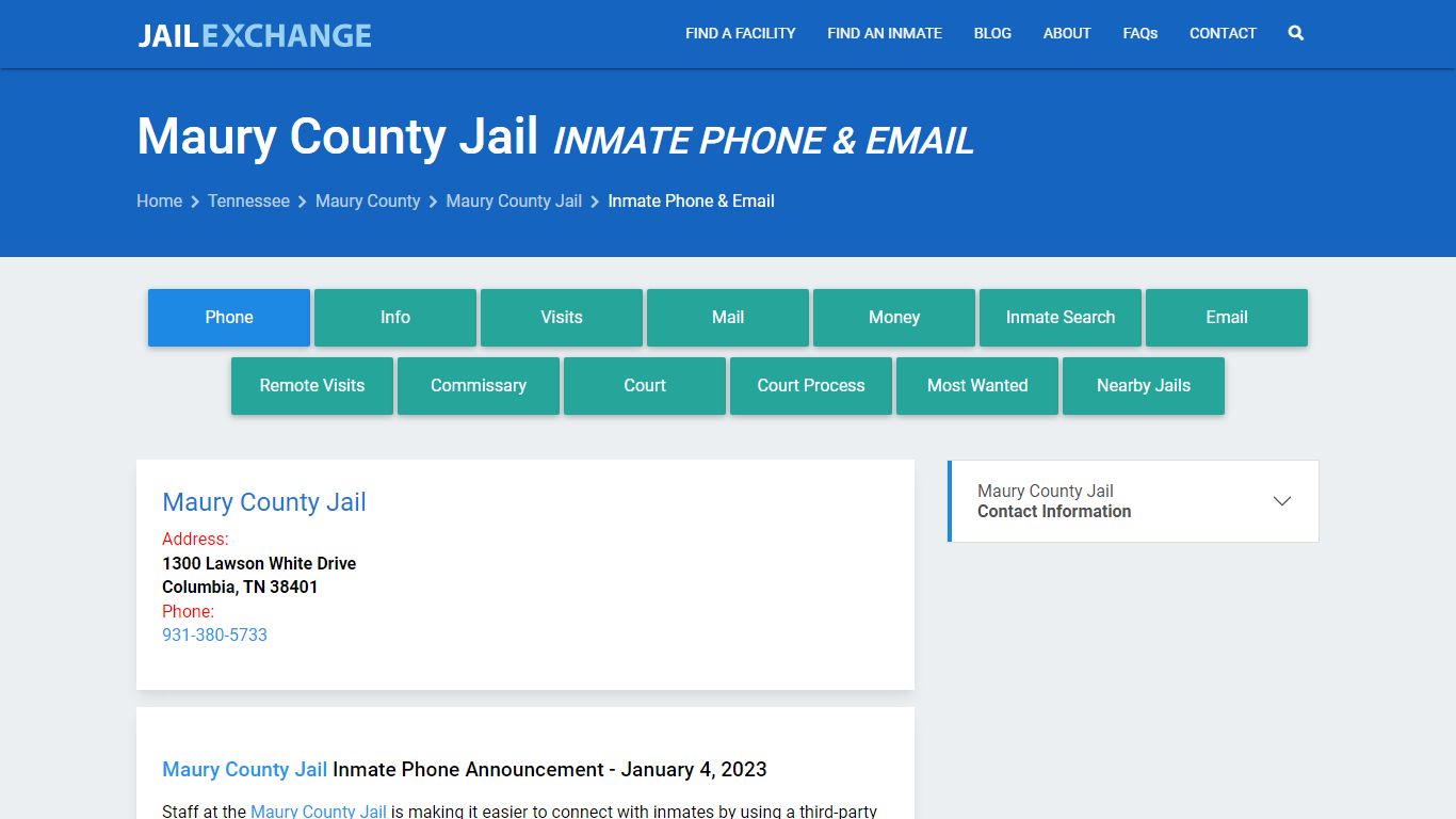 Inmate Phone - Maury County Jail, TN - Jail Exchange